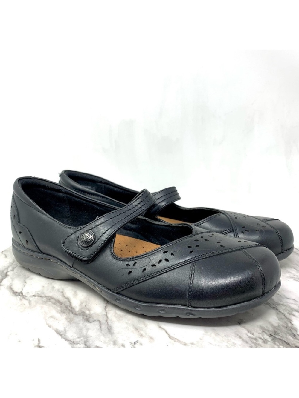 Cobb Hill By Rockport Pertra Black Leather Mary Jane Flats 10 Lagenlook Comfort